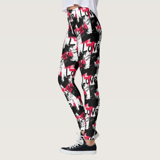 Zwart-wit met rode vlekken liefdespatroon leggings (Links)