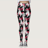 Zwart-wit met rode vlekken liefdespatroon leggings (Voorkant)