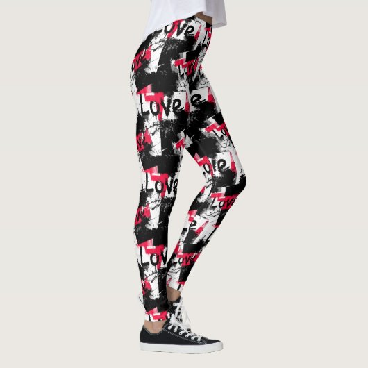 Zwart-wit met rode vlekken liefdespatroon leggings (Rechts)