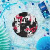 Zwart-wit met rode vlekken liefdespatroon papieren bordje (Feest)