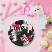 Zwart-wit met rode vlekken liefdespatroon papieren bordje (Feest)