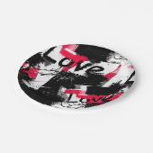 Zwart-wit met rode vlekken liefdespatroon papieren bordje (Gekanteld)