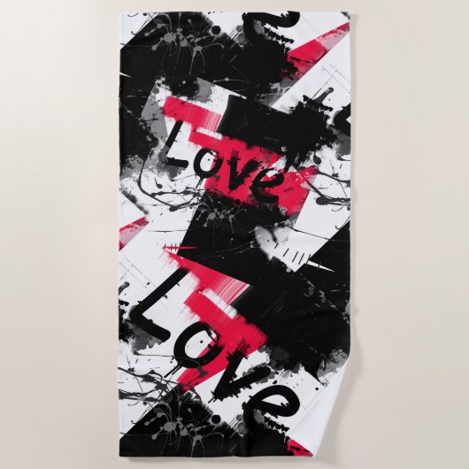 Zwart-wit met rode vlekken liefdespatroon strandlaken (Voorkant)