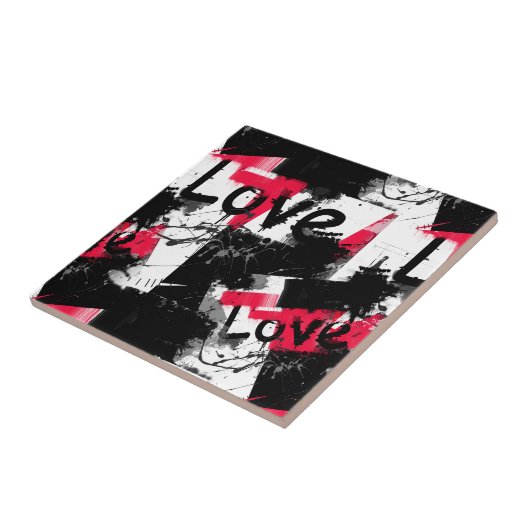 Zwart-wit met rode vlekken liefdespatroon tegeltje (Zijkant)