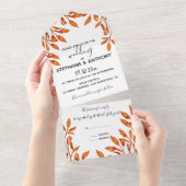 Zwart-wit met roest herfst bladeren bruiloft all in one uitnodiging (Afscheurbaar)
