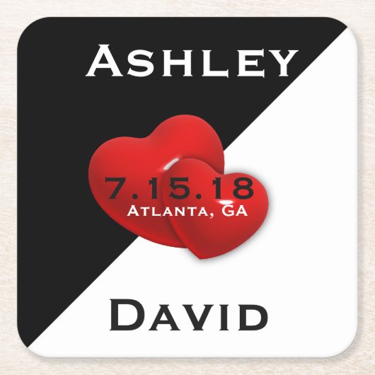 Zwart Wit met Rood Hart Save The Date Onderzetter (Voorkant)