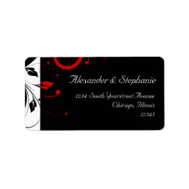Zwart + wit met rood omgekeerde werveling bruiloft etiket