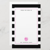 Zwart + wit met roze appel leraar briefpapier (Voorkant / Achterkant)