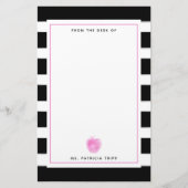 Zwart + wit met roze appel leraar briefpapier (Voorkant)