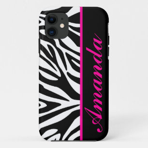 Zwart-wit met Roze Zebra Aangepaste naam Case-Mate iPhone Case
