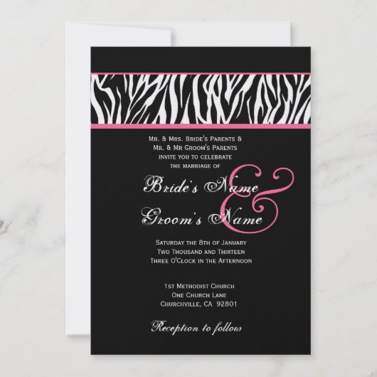 Zwart wit met roze Zebra-witpapier Kaart (Voorkant)