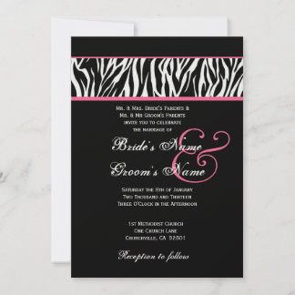 Zwart wit met roze Zebra-witpapier Kaart