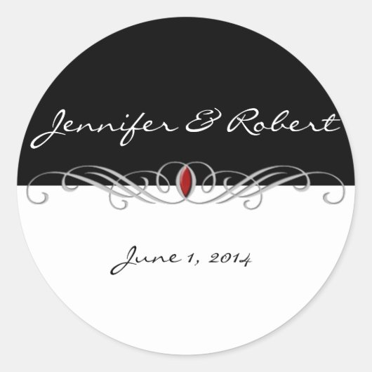 Zwart-wit met Ruby accent envelop afdichting Ronde Sticker (Voorkant)
