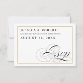 Zwart & Wit met Solid Gold Bruiloft RSVP Kaartje (Voorkant)