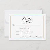 Zwart & Wit met Solid Gold Bruiloft RSVP Kaartje (Achterkant)