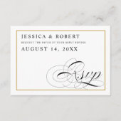 Zwart & Wit met Solid Gold Bruiloft RSVP Kaartje (Voorkant)