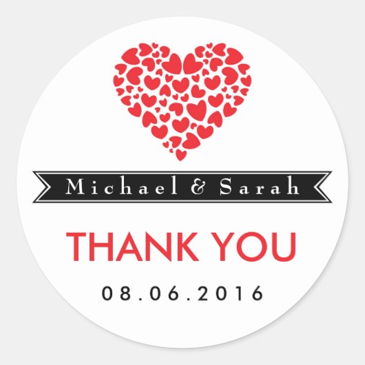 Zwart-wit met Sticker van het Rode Heart Wedding (Voorkant)