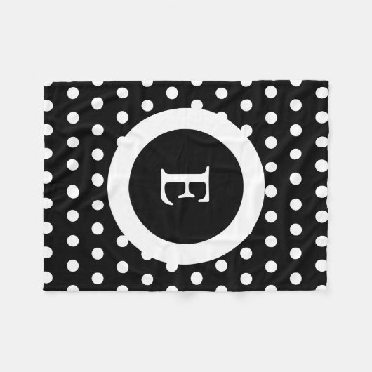 Zwart-wit met stippen en initiaal van naam fleece deken (Voorkant (Horizontaal))