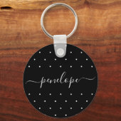 Zwart-wit met Stippen en naam Typografie Sleutelhanger (Voorkant)