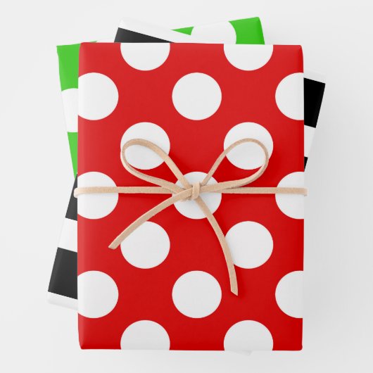Zwart-wit met streping Green Red Polka Dot Inpakpapier Vel (In situ)