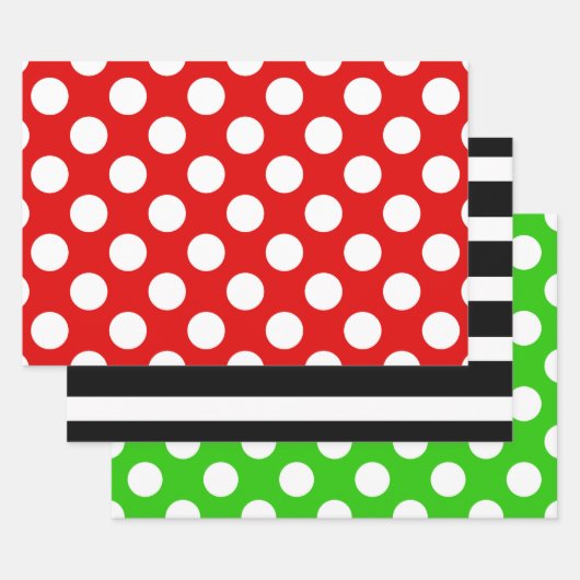 Zwart-wit met streping Green Red Polka Dot Inpakpapier Vel (Set)