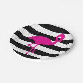 Zwart-wit met streping roze flamingo papieren bordje (Gekanteld)