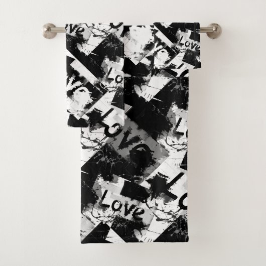 Zwart-wit met vlekken patroon van liefde bad handdoek (Insitu)