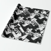 Zwart-wit met vlekken patroon van liefde cadeaupapier (Uitgerold)
