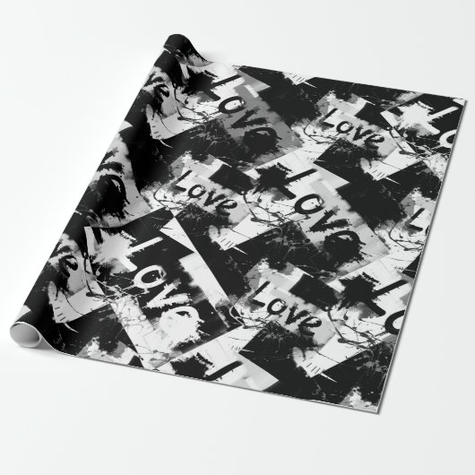 Zwart-wit met vlekken patroon van liefde cadeaupapier (Uitgerold)