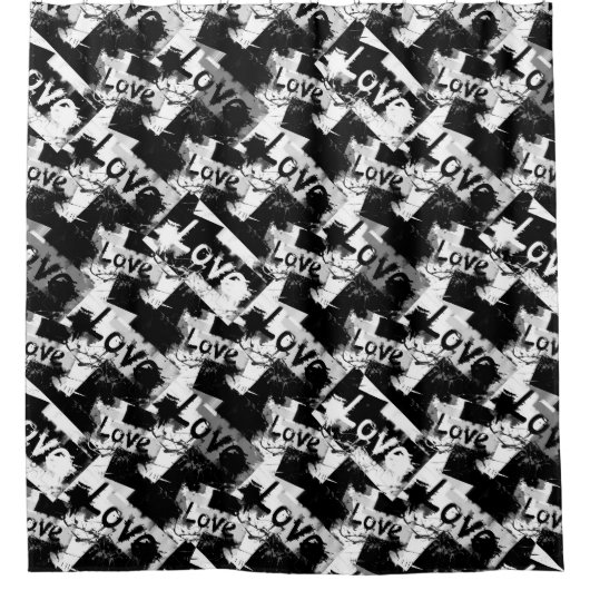 Zwart-wit met vlekken patroon van liefde douchegordijn (Voorkant)