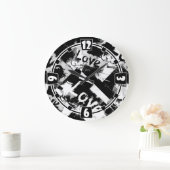 Zwart-wit met vlekken patroon van liefde grote klok (Huis)