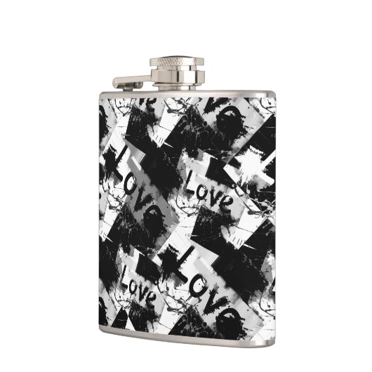 Zwart-wit met vlekken patroon van liefde heupfles (Links)