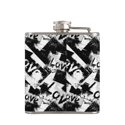 Zwart-wit met vlekken patroon van liefde heupfles (Achterkant)