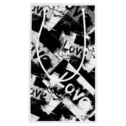 Zwart-wit met vlekken patroon van liefde klein cadeauzakje (Voorkant)