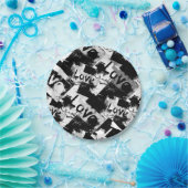 Zwart-wit met vlekken patroon van liefde papieren bordje (Feest)