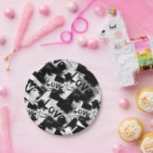 Zwart-wit met vlekken patroon van liefde papieren bordje (Feest)