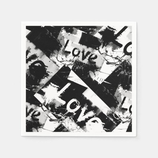 Zwart-wit met vlekken patroon van liefde servet (Voorkant)