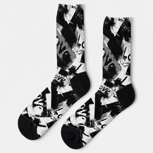 Zwart-wit met vlekken patroon van liefde sokken (Links)
