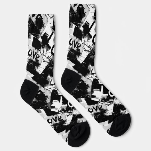 Zwart-wit met vlekken patroon van liefde sokken (Rechts)