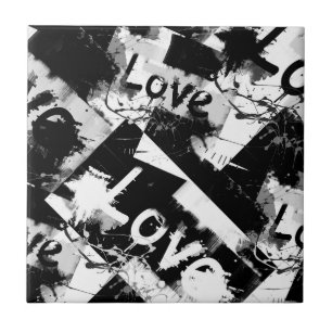 Zwart-wit met vlekken patroon van liefde tegeltje