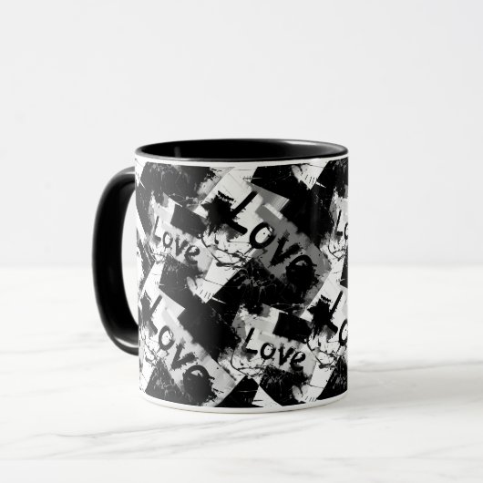 Zwart-wit met vlekkenpatroon van liefde mok (Voorkant links)