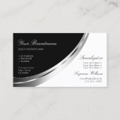 Zwart-wit met zilver decor en Logo modern Visitekaartje (Achterkant)