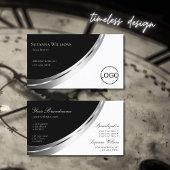 Zwart-wit met zilver decor en Logo modern Visitekaartje