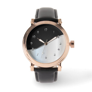 Zwart-wit metalen contrast eenvoudig glanzend zilv horloge