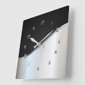 Zwart-wit metalen contrast eenvoudig glanzend zilv vierkante klok (Hoek)