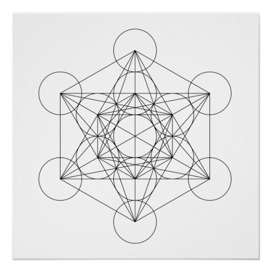 Zwart-wit Metatron's Cube Perfect Poster (Voorkant)