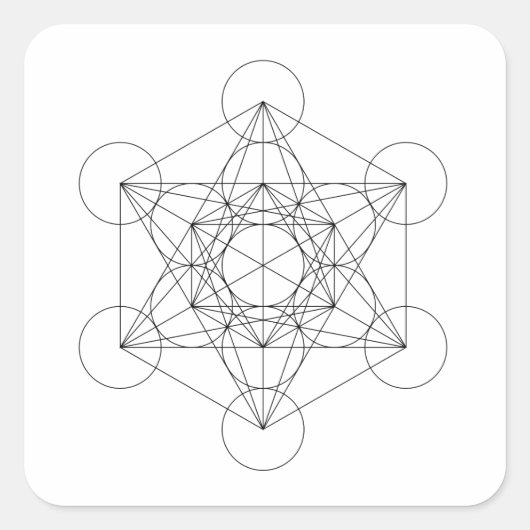 Zwart-Wit Metatron's Kubus Vierkante Sticker (Voorkant)