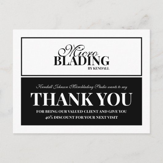 Zwart Wit Microblading Dank u Cliëntenkorting Briefkaart (Voorkant)