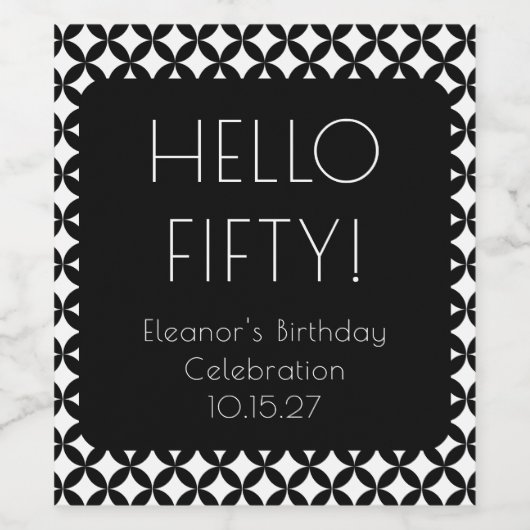 Zwart Wit Mid Century Mod 50e verjaardag Custom Wijn Etiket (Enkel label)