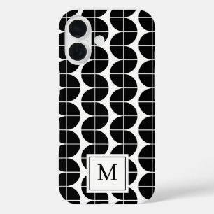 Zwart-wit Mid Century Modern Abstract Monogram iPhone 16 Hoesje